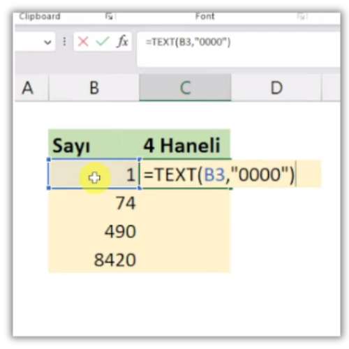 excel hücre başına 0 ekleme